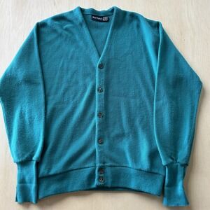 Vintage Par Four Sweater Cardigan Mens Large Green V Neck Acrylic Knit USA Golf